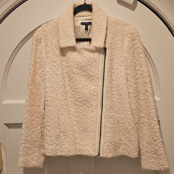 Eileen Fisher Cream Teddy Jacket Asymmetrical Zipper